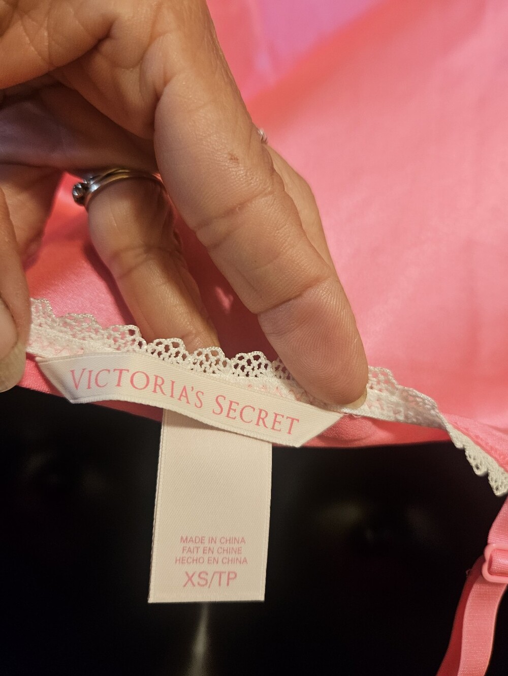 NWOT Victoria's Secret Pink Satin Chemise with White Lace Accents - Picture 3 of 3